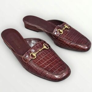AMALFI for Nordstrom 7.5B Brown Leather Croc Embossed Bit Flat Loafers Mules